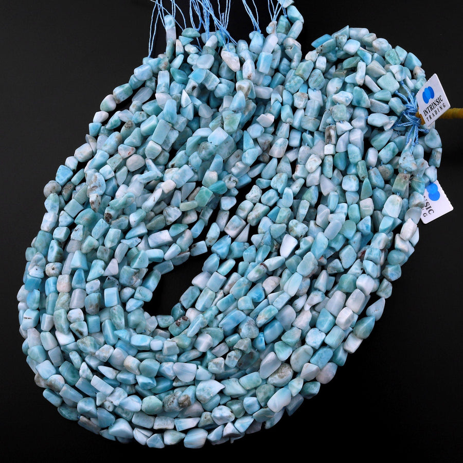 Natural Blue Larimar Freeform Pebble Chip Nugget Beads Gemstone 15.5" Strand