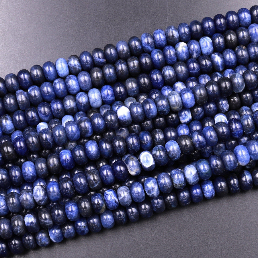 Natural Blue Sodalite Smooth Rondelle Beads 6x4mm 8x5mm 15.5" Strand