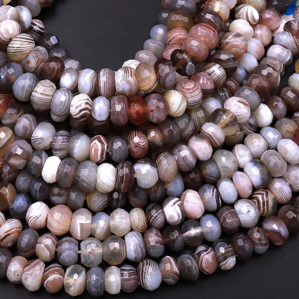 Natural Botswana Agate Faceted Rondelle Beads 6mm 8mm 15.5" Strand