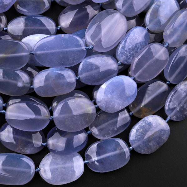 AAA Natural Blue Chalcedony Smooth Oval Beads 15.5" Strand