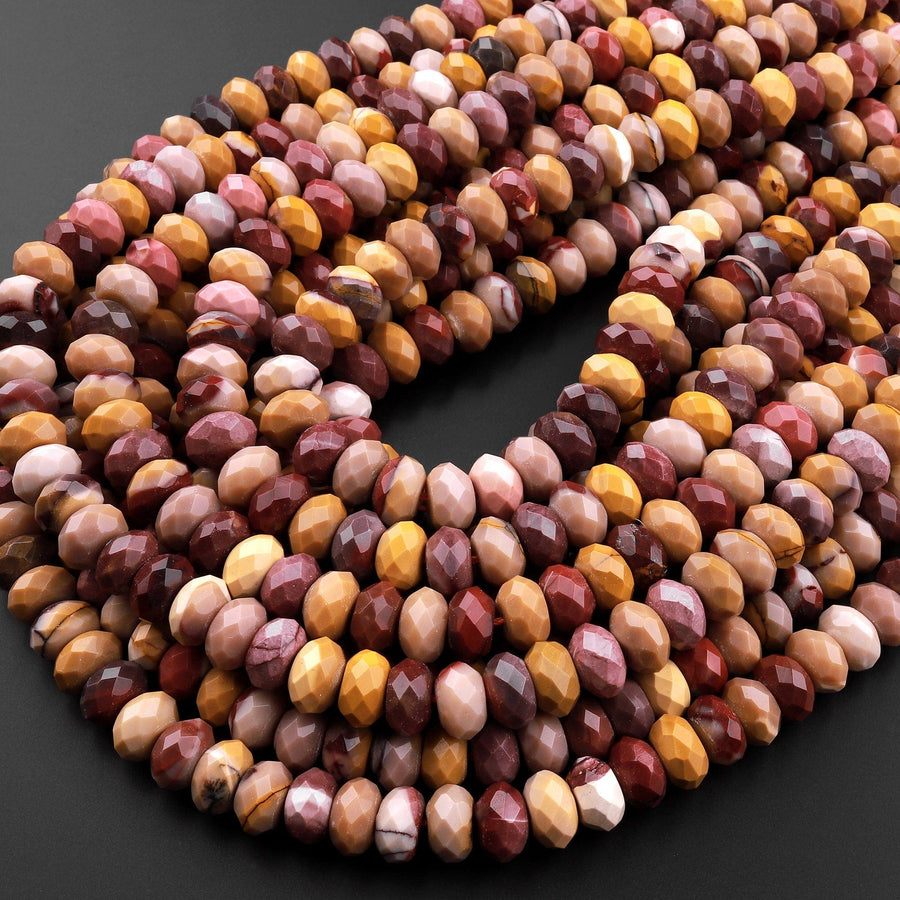 Large Australian Mookaite 10mm Faceted Rondelle Beads Sunset Color Red Yellow Maroon 15.5" Strand