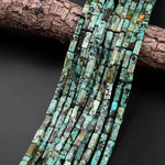 Natural African Turquoise Long Thin Rectangle Tube Beads Gemstone 15.5" Strand
