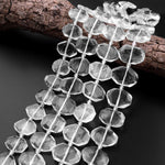 Natural Rock Crystal Quartz Faceted Rectangle Beads Flat Cushion Center Drilled 15.5" Strand