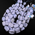 Rare Natural Blue Chalcedony Druzy Drusy Beads Hand Cut Rounded Rectangle Sparkling Crystals 15.5" Full Strand