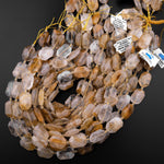 Natural Golden Dendritic Quartz Faceted Cushion Rectangle Beads 15.5" Strand