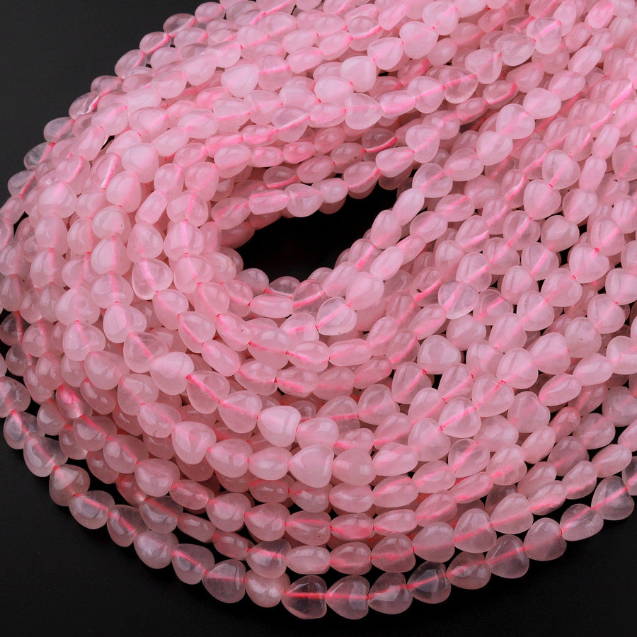 Natural Pink Rose Quartz Beads Gemstone Heart Veritically Drilled 15.5" Strand