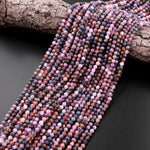 Real Genuine Pink Ruby Blue Sapphire Spinel Faceted 4mm Round Beads Gemstone 15.5" Strand