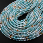 Brazilian Amazonite 4mm 5mm Faceted Round Beads Multi Shaded Natural Sea Blue Yellow Gemstone Micro Diamond Cut 15.5" Strand