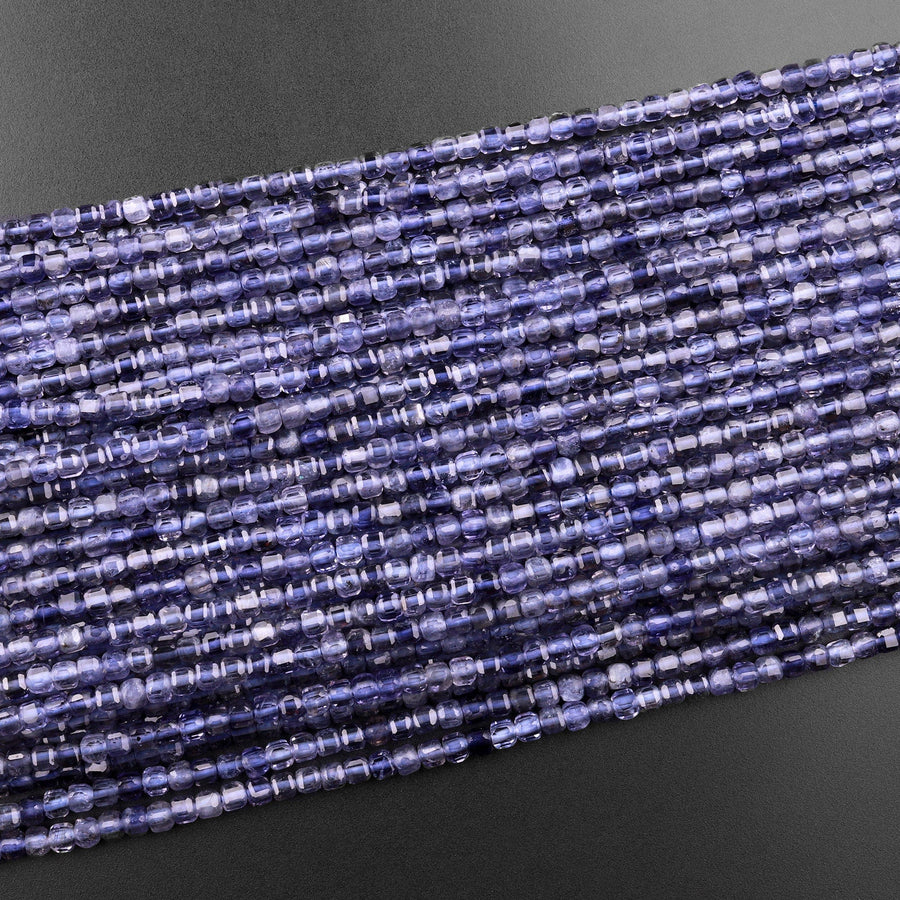 AAA Natural Iolite Gemstone Faceted 2mm 3mm Cube Square Beads 15.5" Strand
