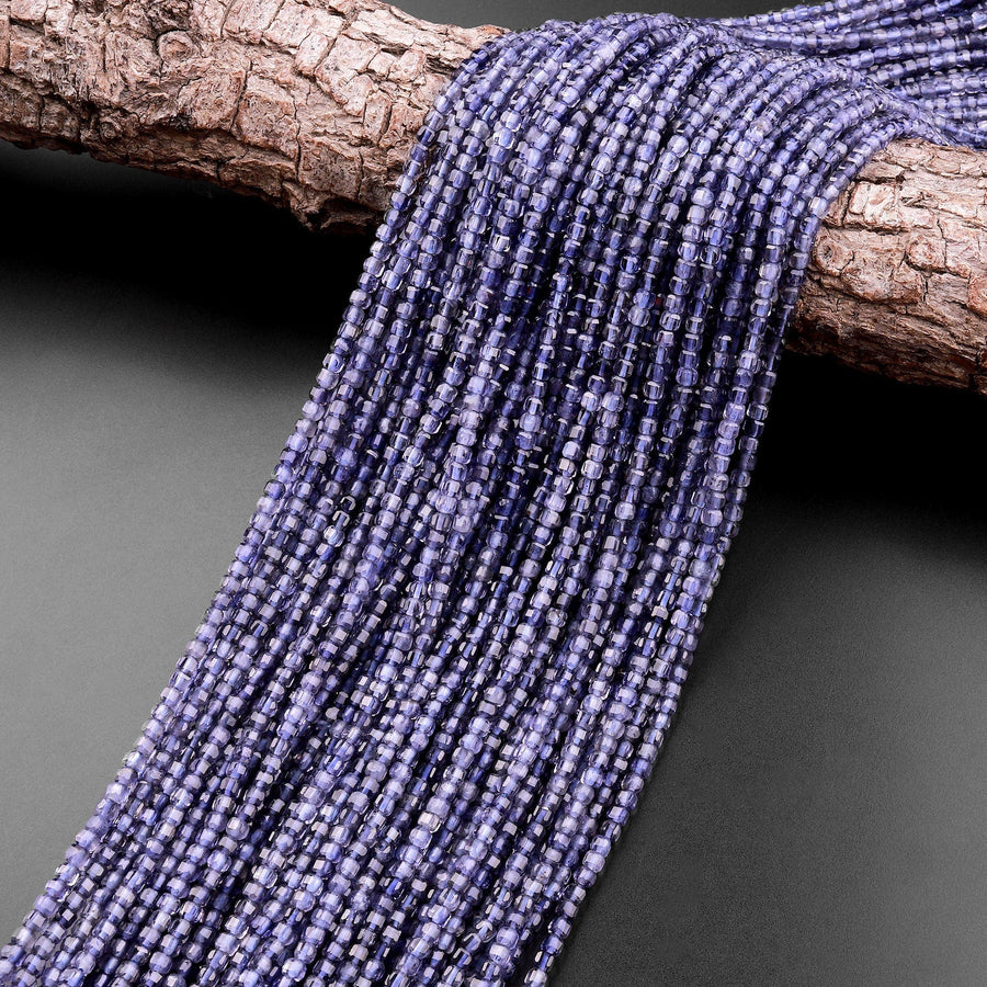 AAA Natural Iolite Gemstone Faceted 2mm 3mm Cube Square Beads 15.5" Strand