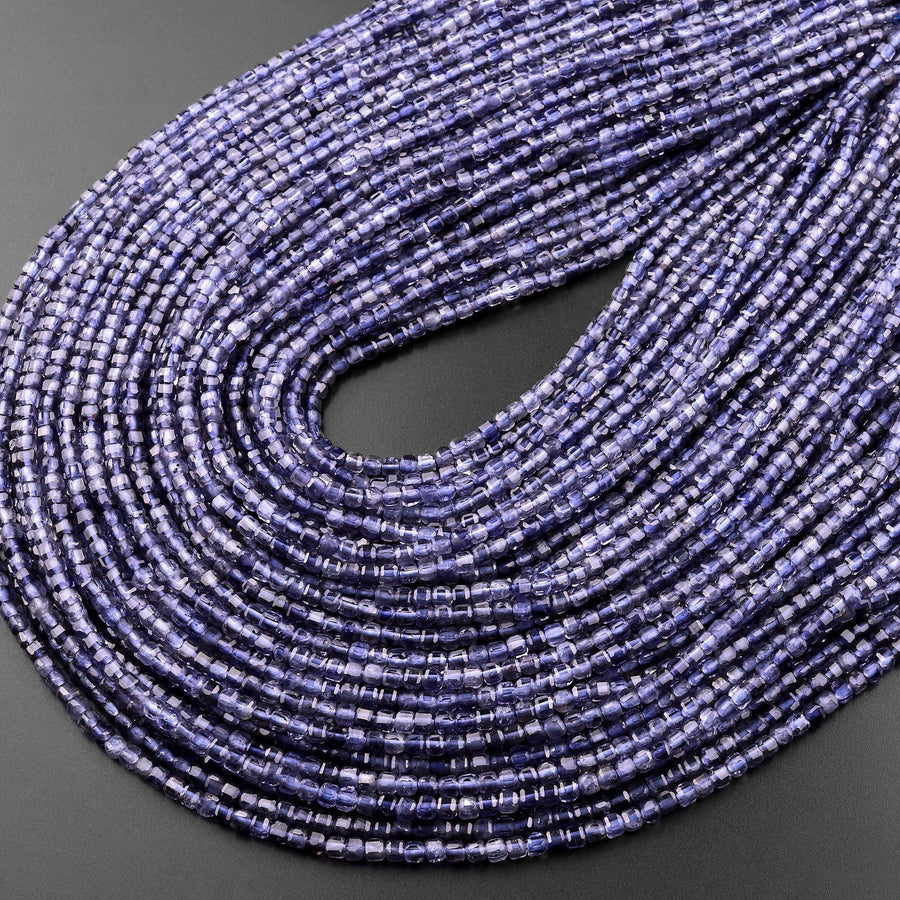 AAA Natural Iolite Gemstone Faceted 2mm 3mm Cube Square Beads 15.5" Strand