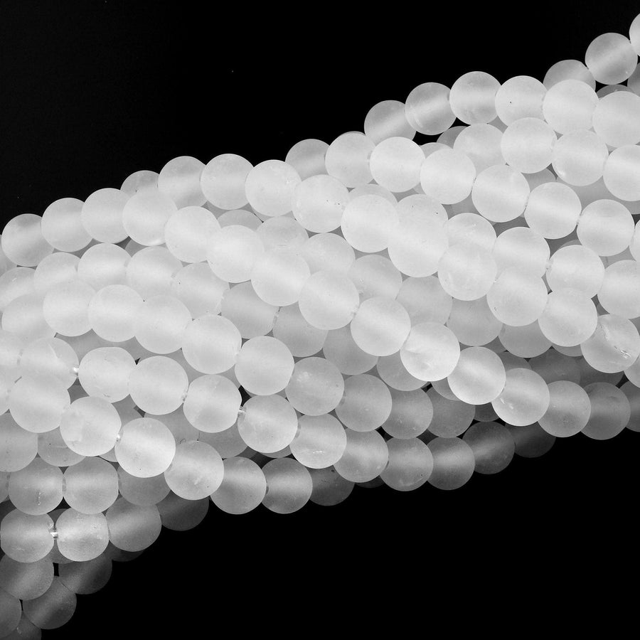 Large Hole Matte Beads 2.5mm Drill Natural Rock Quartz 8mm 10mm Round Beads 8" Strand