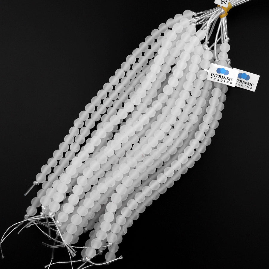 Large Hole Matte Beads 2.5mm Drill Natural Rock Quartz 8mm 10mm Round Beads 8" Strand