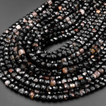 Natural Black Tourmaline Red Iron White Quartz Faceted 6mm 8mm Cube Beads Micro Faceted Laser Diamond Cut 15.5" Strand