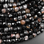 Natural Black Tourmaline Red Iron White Quartz Faceted 6mm 8mm Cube Beads Micro Faceted Laser Diamond Cut 15.5" Strand