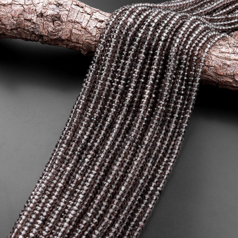 Faceted Smoky Quartz Rondelle Beads 4mm Gemstone 15.5" Strand