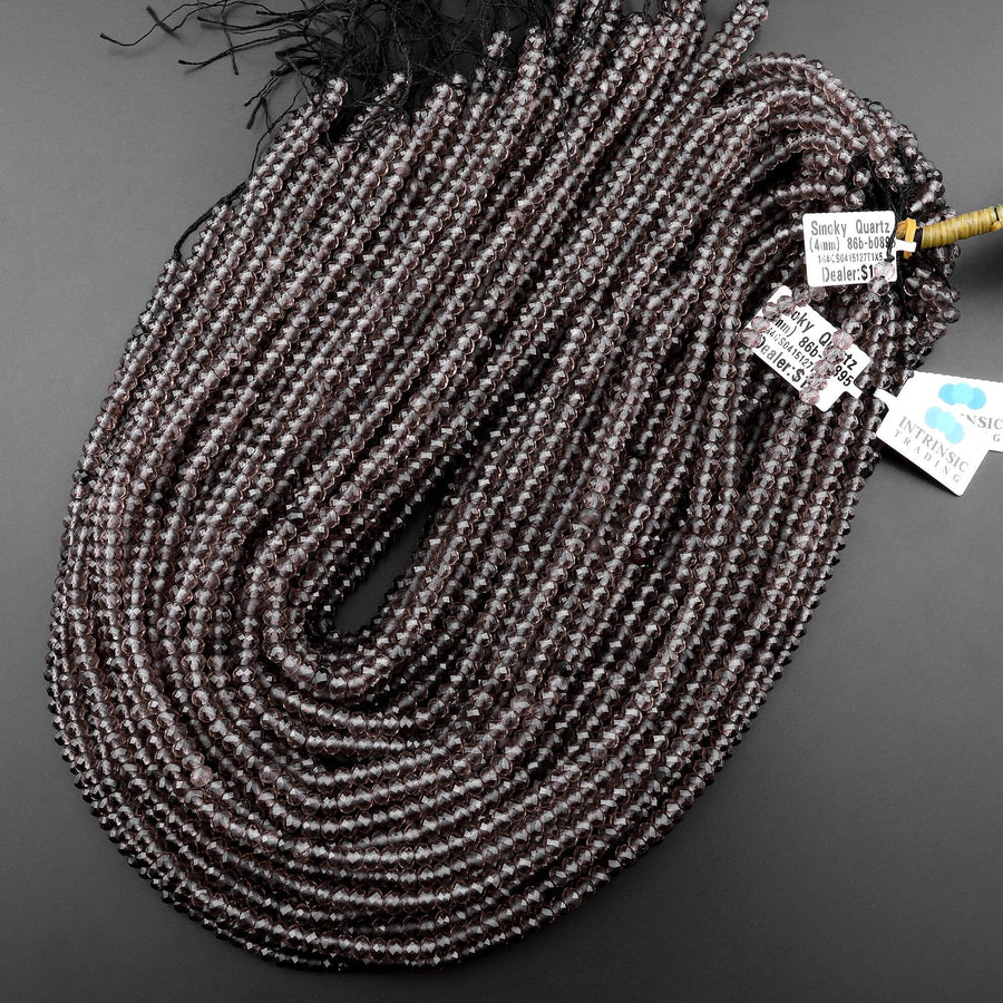 Faceted Smoky Quartz Rondelle Beads 4mm Gemstone 15.5" Strand