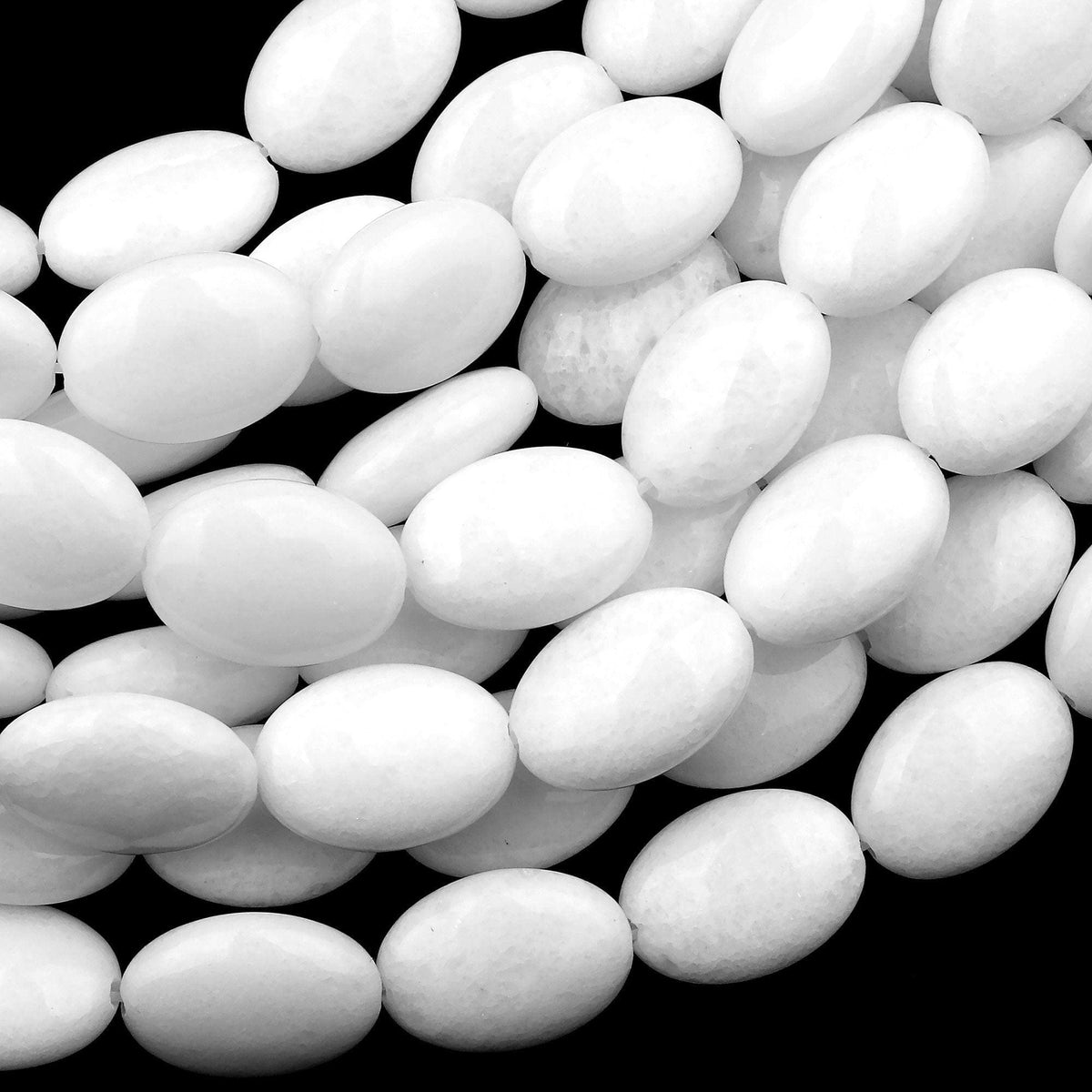 Natural White Jade Oval Beads Pristine Snowy White Jade Gemstone Beads