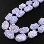 Rare Natural Blue Chalcedony Druzy Drusy Beads Hand Cut Rounded Rectangle Sparkling Crystals 15.5" Full Strand