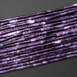 Natural Purple Lepidolite Thin Long Tube Beads 15.5" Strand