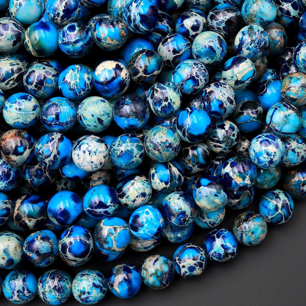 Natural Stone Beads 4 6 8 10mm Cyan Red Sea Sediment Jaspers Turquoises  Round Beads For Jewelry Making DIY Bracelet Necklace
