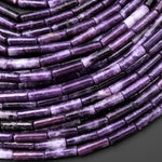 Natural Purple Lepidolite Thin Long Tube Beads 15.5" Strand