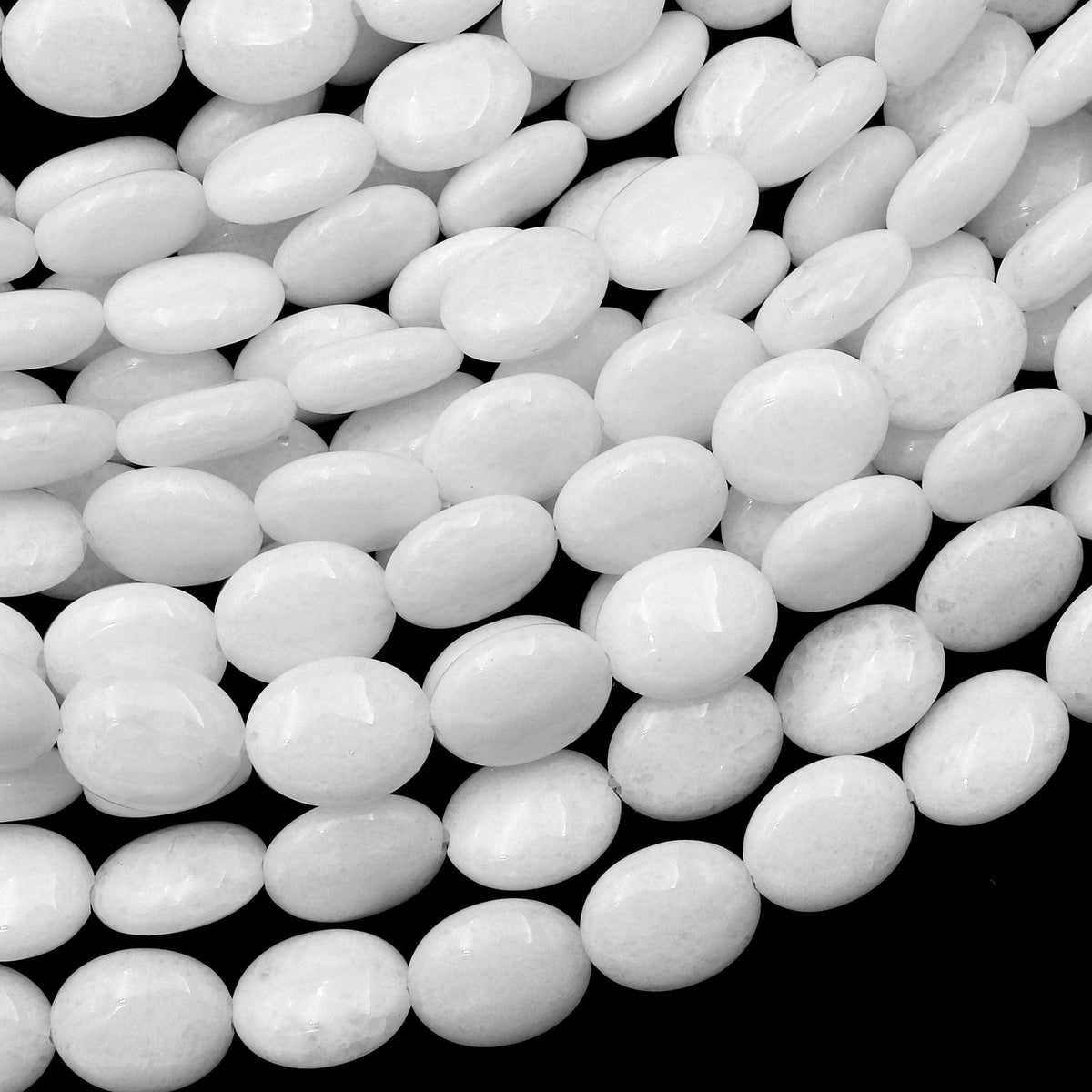 AAA Natural White Jade Oval 10mm Beads Pristine Snowy White Jade Gemst