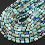 Natural Chrysocolla Azurite Faceted Tube Cylinder Beads 15.5" Strand