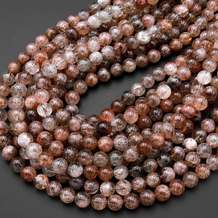 Rare Natural Red Rutile Phantom Quartz Round Beads 6mm 8mm 10mm 12mm 15.5" Strand