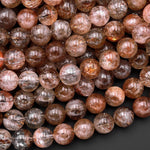 Rare Natural Red Rutile Phantom Quartz Round Beads 6mm 8mm 10mm 12mm 15.5" Strand
