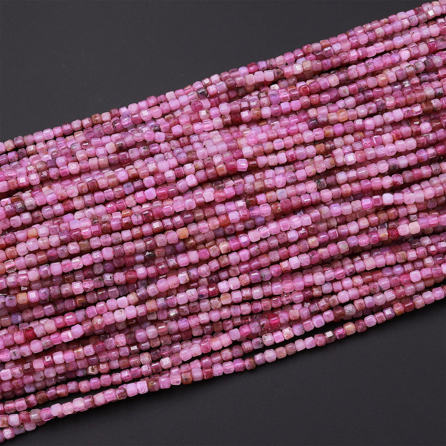 AAA Real Genuine Natural Ruby Faceted 2mm Cube Dice Square Beads Micro Faceted Laser Diamond Cut 15.5" Strand