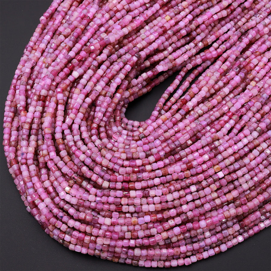 AAA Real Genuine Natural Ruby Faceted 2mm Cube Dice Square Beads Micro Faceted Laser Diamond Cut 15.5" Strand