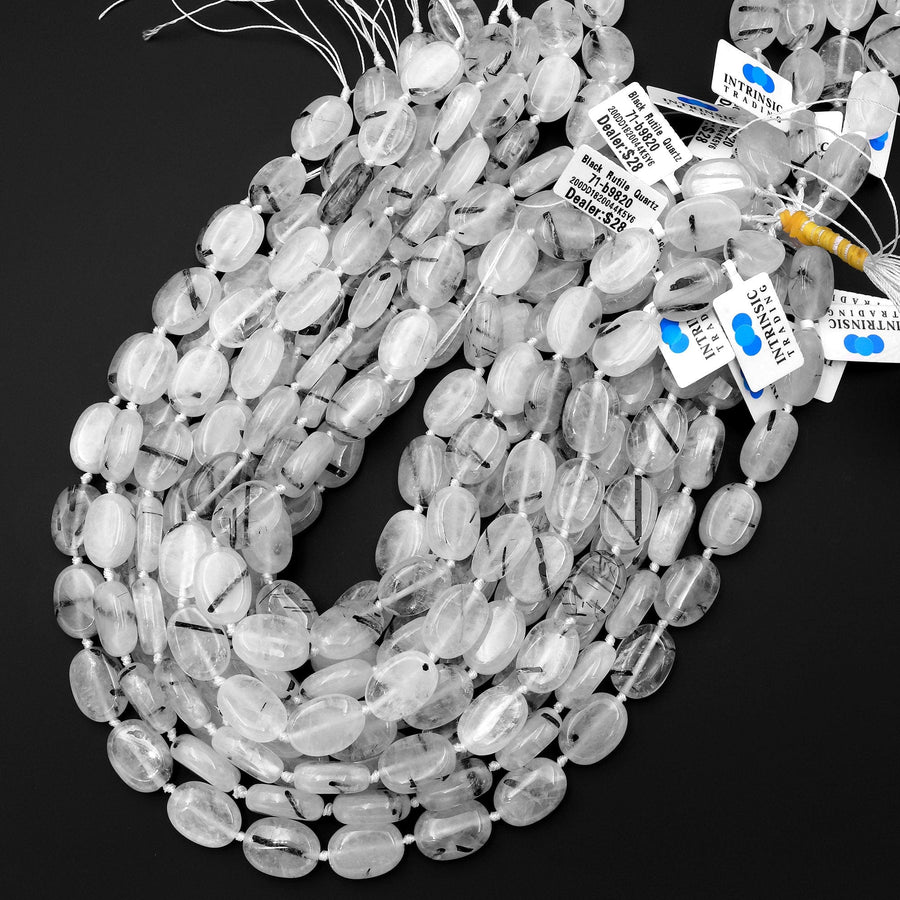 Natural Black Tourmaline Rutilated Quartz Oval Beads 18x13mm 15.5" Strand