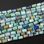 Natural Chrysocolla Azurite Faceted Tube Cylinder Beads 15.5" Strand