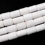 Natural White Sponge Coral Beads Large Smooth Tube Cylinder Gemstone 15.5" Strand
