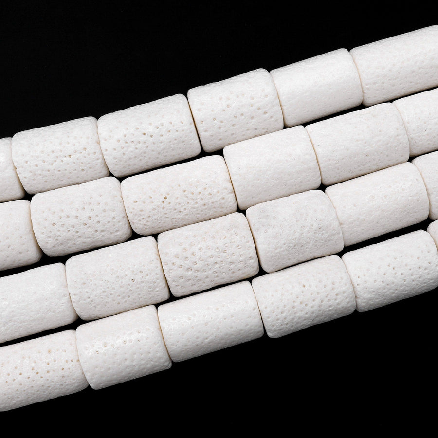Natural White Sponge Coral Beads Large Smooth Tube Cylinder Gemstone 15.5" Strand