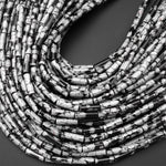 Natural Snowflake Obsidian Thin Long Tube Beads 14mm 15.5" Strand