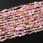 Natural Peruvian Pink Opal Freeform Pebble Nugget Beads Gemstone 15.5" Strand