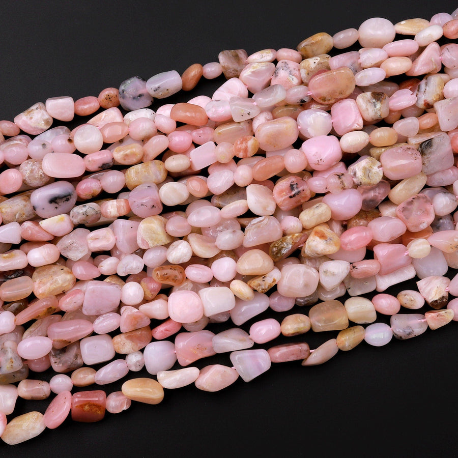 Natural Peruvian Pink Opal Freeform Pebble Nugget Beads Gemstone 15.5" Strand