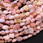 Natural Peruvian Pink Opal Freeform Pebble Nugget Beads Gemstone 15.5" Strand