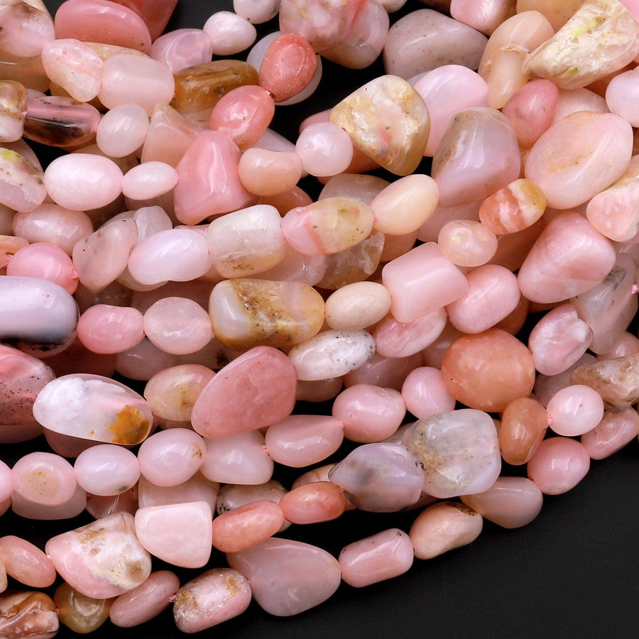 Natural Peruvian Pink Opal Freeform Pebble Nugget Beads Gemstone 15.5" Strand