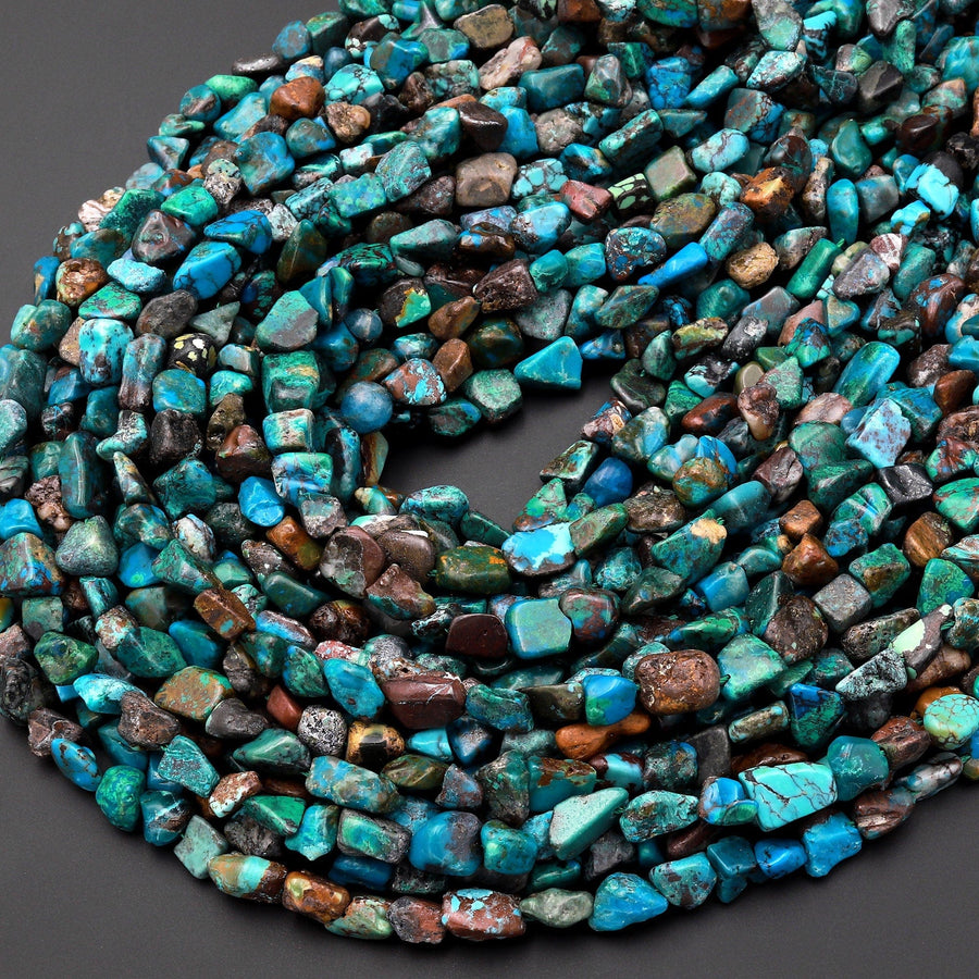 Natural Blue Green Brown Chrysocolla Freeform Chip Pebble Nugget Beads Gemstone 15.5" Strand