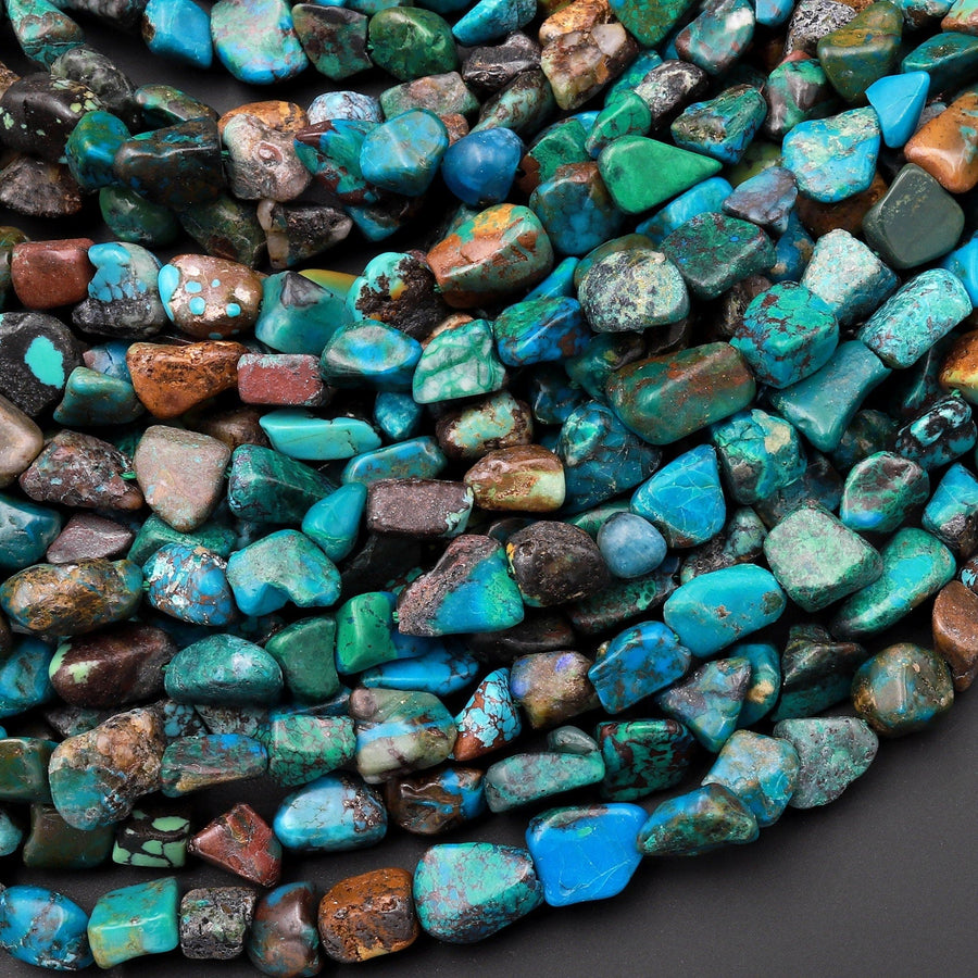 Natural Blue Green Brown Chrysocolla Freeform Chip Pebble Nugget Beads Gemstone 15.5" Strand