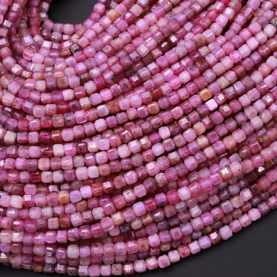 AAA Real Genuine Natural Ruby Faceted 2mm Cube Dice Square Beads Micro Faceted Laser Diamond Cut 15.5" Strand