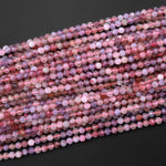 Faceted Natural Pink Tourmaline Purple Lepidolite 4mm Round Beads Micro Diamond Cut Gemstone 15.5" Strand