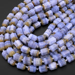Faceted Natural Blue Lace Agate Octagon Cylinder Tube Beads 15.5" Strand