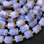 Faceted Natural Blue Lace Agate Octagon Cylinder Tube Beads 15.5" Strand