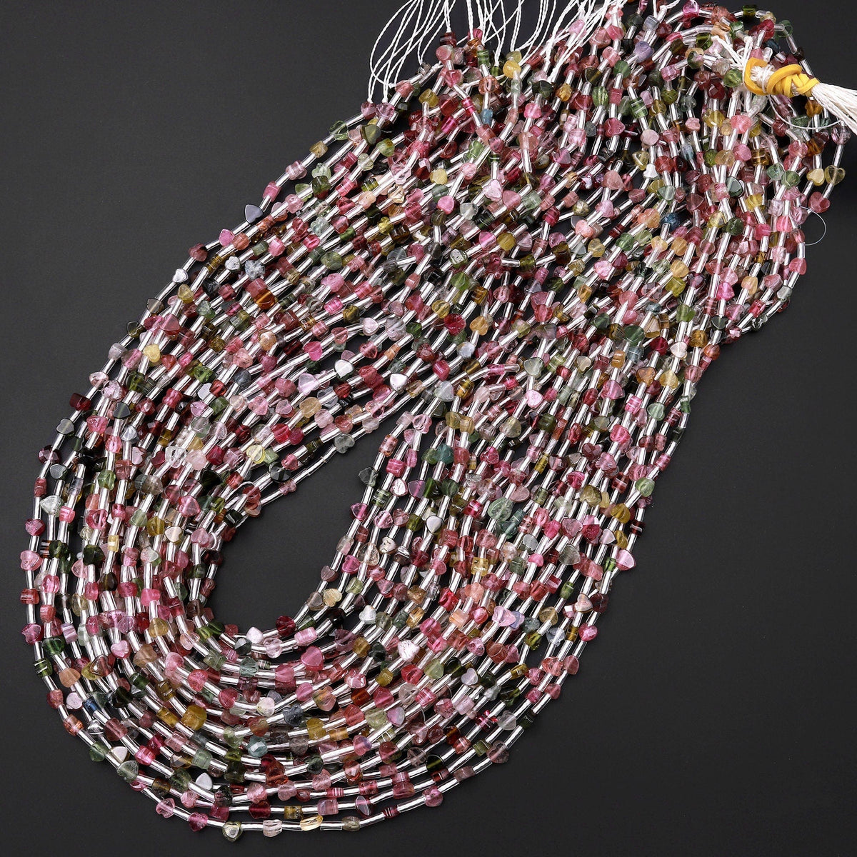 Colorful Tourmaline Heart Beads 4mm Natural Multicolor Watermelon Pink