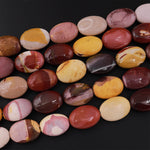 Natural Australian Mookaite Jasper Oval Beads Sunset Color Red Yellow Maroon Red Creamy beige 15.5" Strand