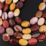 Natural Australian Mookaite Jasper Oval Beads Sunset Color Red Yellow Maroon Red Creamy beige 15.5" Strand